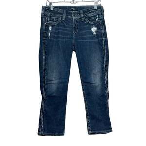 Silver Jeans Co Suki Capri Womens 29 Dark Wash Distressed Stretch Denim
